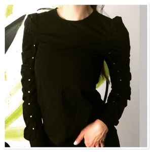 H&M studded long sleeve blouse keyhole back black